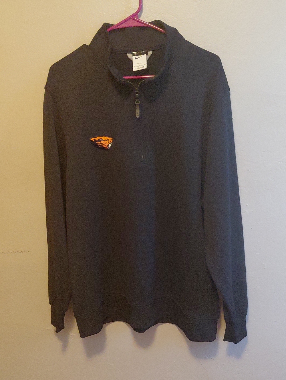 Nike Men’s Black Half-Zip Sweatshirt with Orange Tiger Patch